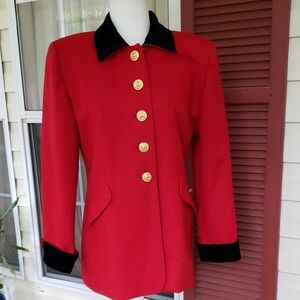 CAROL RUTH Vintage Y2k Elegant Red Jacket with Black Accents